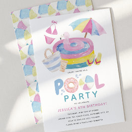 Invitación Cumpleaños de fiesta de piscina para niñas lindas