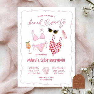 Invitación Cumpleaños de fiesta de playa rosa caprichosa