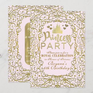 Invitación Cumpleaños de fiesta de princesa CASTILLO ROSA Y O