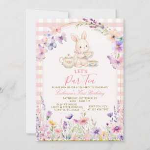 Invitación Cumpleaños de Fiesta de Té de Conejo Floral de Cua