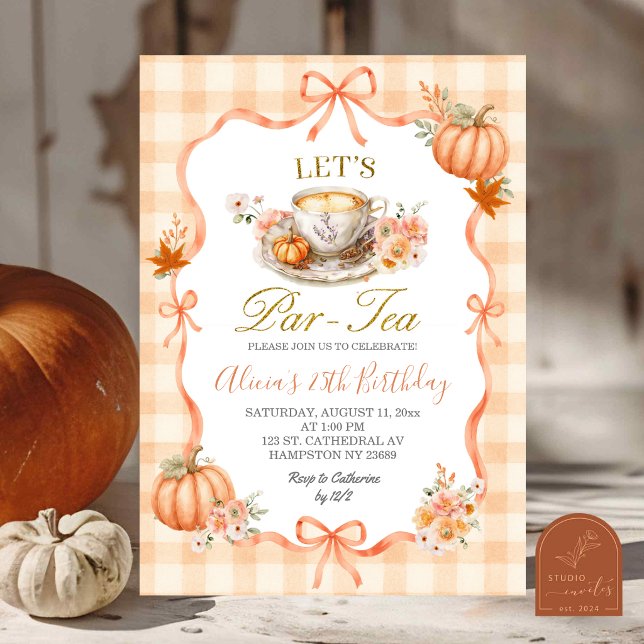 Invitación Cumpleaños de Fiesta de Té de Otoño de Calabaza Co (Subido por el creador)