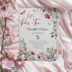 Invitación Cumpleaños de fiesta de té floral caprichoso dibuj