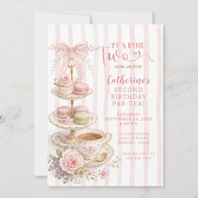 Invitación Cumpleaños de fiesta de té francés rosa Coquette (Anverso)