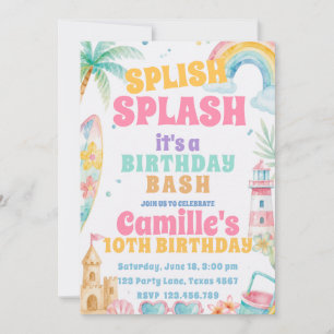 Invitación Cumpleaños de fiesta de verano en la piscina Splas