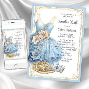 Invitación Cumpleaños de fiesta de zapatillas de oro Baby Blu
