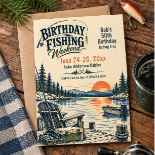 Invitación Cumpleaños de fin de semana de pesca vintage
