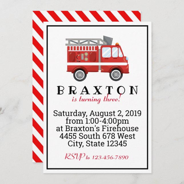 Invitación Cumpleaños de Fireman (Anverso / Reverso)
