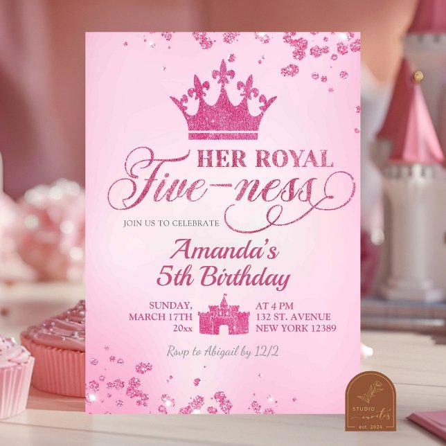 Invitación Cumpleaños de Fiveness Real con Brillo Rosa (Subido por el creador)