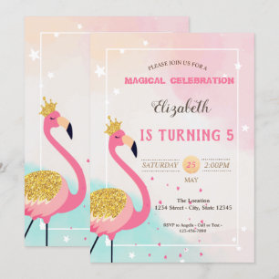 Invitación Cumpleaños de flamenco rosa brillante adorable