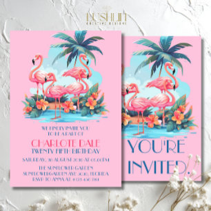 Invitación Cumpleaños de flamencos en la playa Tropical Veran