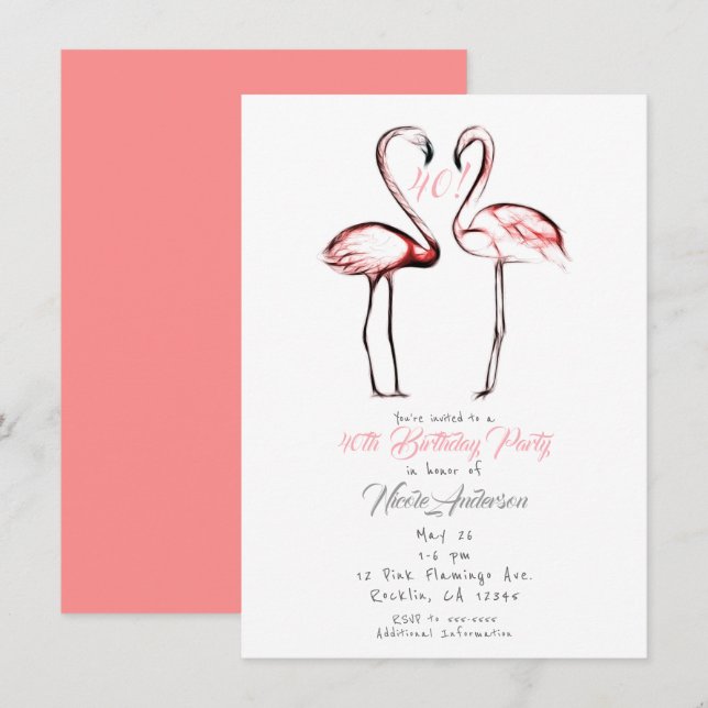 Invitación Cumpleaños de Flamencos Rosados Melocotón Flamenco (Anverso / Reverso)