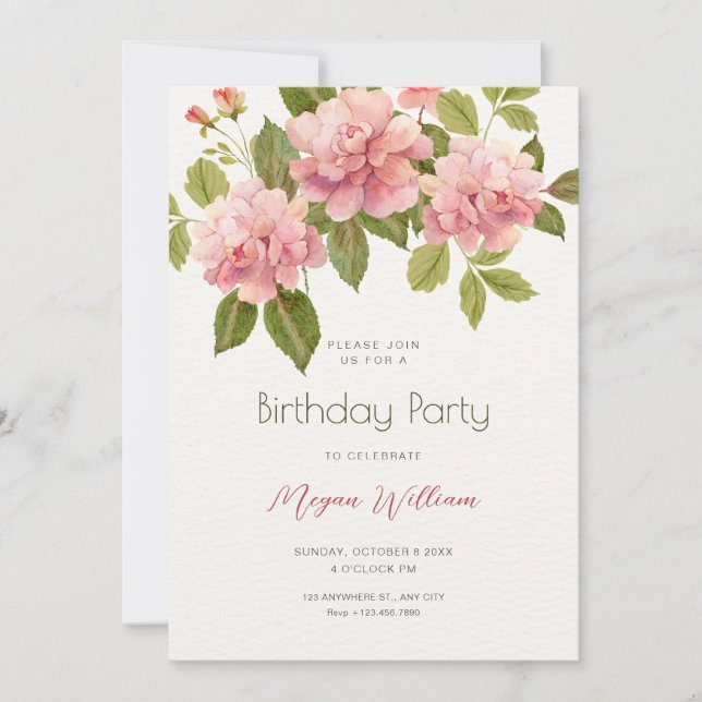 Invitación cumpleaños de flor (Anverso)