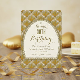 Invitación Cumpleaños de flor caprichosa acuarela dorada