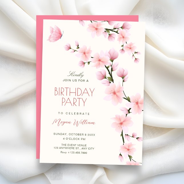 Invitación Cumpleaños de flor de cerezo (Subido por el creador)
