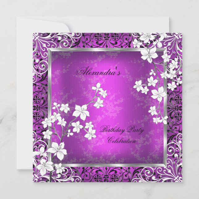Invitación Cumpleaños de Flor de Ciruelo Asiática Rosa Blanco (Anverso)