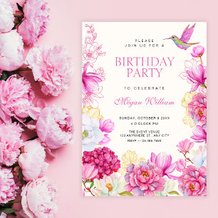 Invitación Cumpleaños de flor de rosa