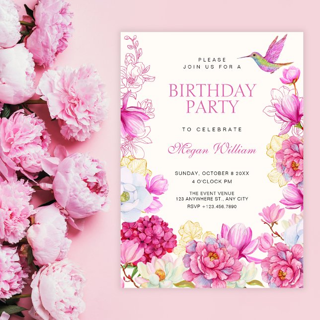 Invitación Cumpleaños de flor de rosa (Subido por el creador)