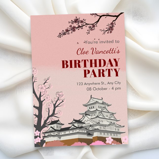 Invitación Cumpleaños de flor japonesa rosa pastel (Subido por el creador)