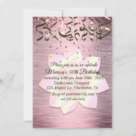 Invitación Cumpleaños de Flor Lotus Elegante para Rubor Rosa