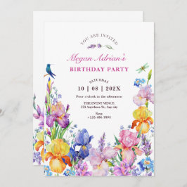 Invitación cumpleaños de flor morada de jardín