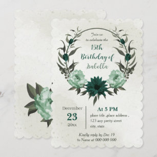 Invitación cumpleaños de flor verde esmeralda para la guerra