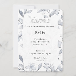 Invitación Cumpleaños de Floral Blanca Plateada de moda