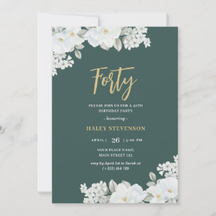 Invitación Cumpleaños de Floral Blanca y Verde de Esmeralda 4