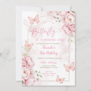 Invitación Cumpleaños de Floral Girl Butterfly es su Primer A