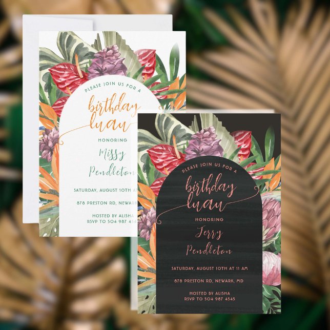 Invitación Cumpleaños de Floral Tropical Luau (Tropical vibe for your luau themed party. Great for pool parties and BBQ too.)