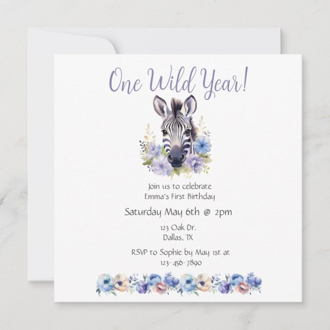 Invitación Cumpleaños de Floral Zebra (Anverso)