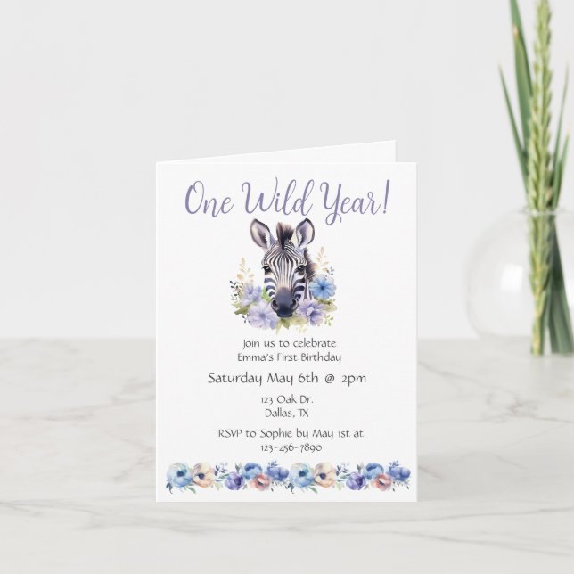 Invitación Cumpleaños de Floral Zebra (Anverso)