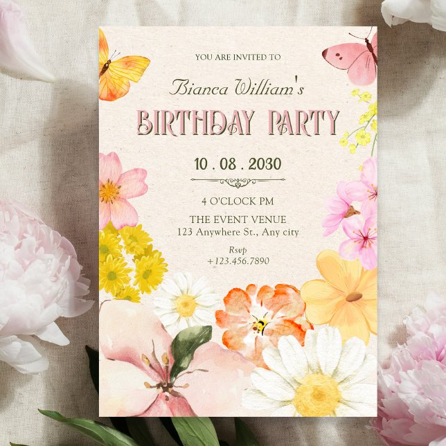 Invitación Cumpleaños de florecimiento primaveral floral (Subido por el creador)