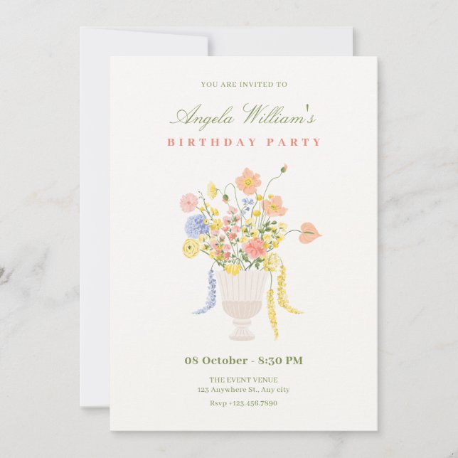 Invitación cumpleaños de flores (Anverso)