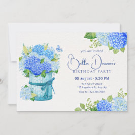 Invitación cumpleaños de flores azules