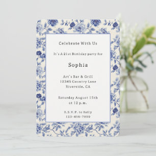 Invitación Cumpleaños de flores azules bonitas  