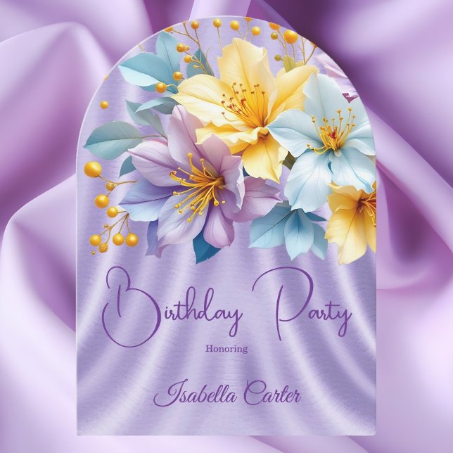 Invitación Cumpleaños de flores azules moradas y amarillas bo (Subido por el creador)