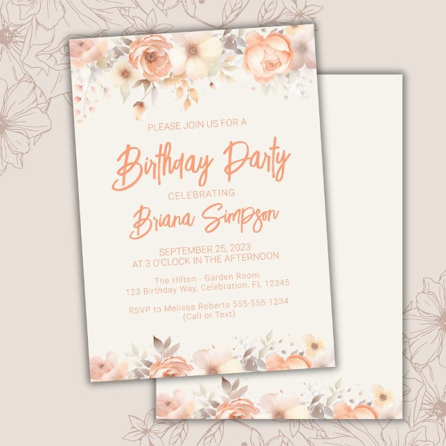 Invitación Cumpleaños de flores beige melocotón marfil (Subido por el creador)