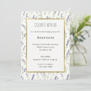 Invitación Cumpleaños de flores blancas lavanda bonitas