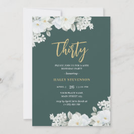 Invitación Cumpleaños de Flores Blancas y Verdes de Esmeralda