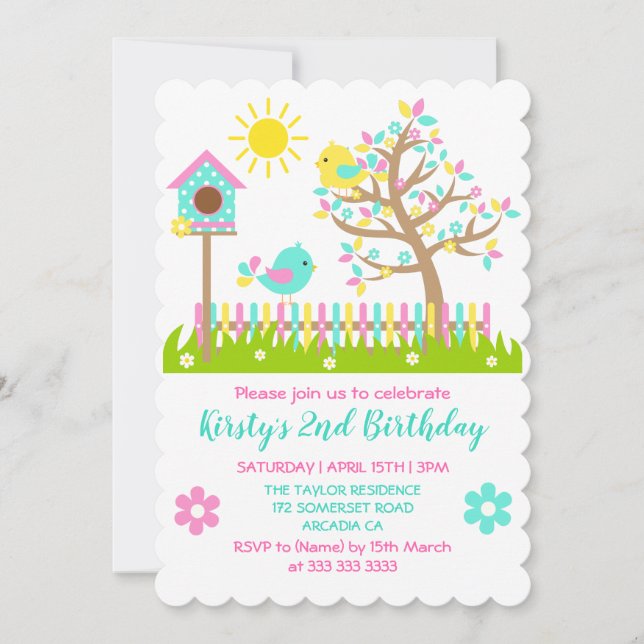 Invitación Cumpleaños de flores de árbol de verano lindo (Anverso)