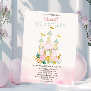 Invitación Cumpleaños de flores de castillo de acuarela