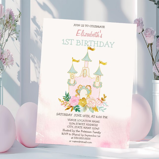 Invitación Cumpleaños de flores de castillo de acuarela (Subido por el creador)