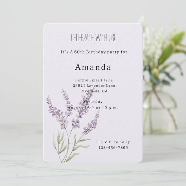 Invitación Cumpleaños de flores de lavanda bonitas   (Anverso de pie)