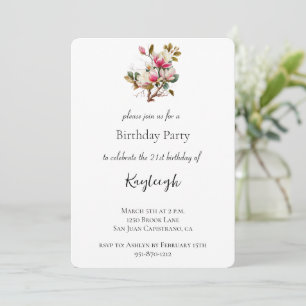 Invitación Cumpleaños de Flores de Magnolia Rosadas