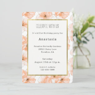 Invitación Cumpleaños de Flores de Melocotón Bonito