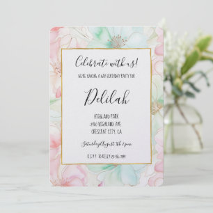 Invitación Cumpleaños de flores de menta rosa rubor