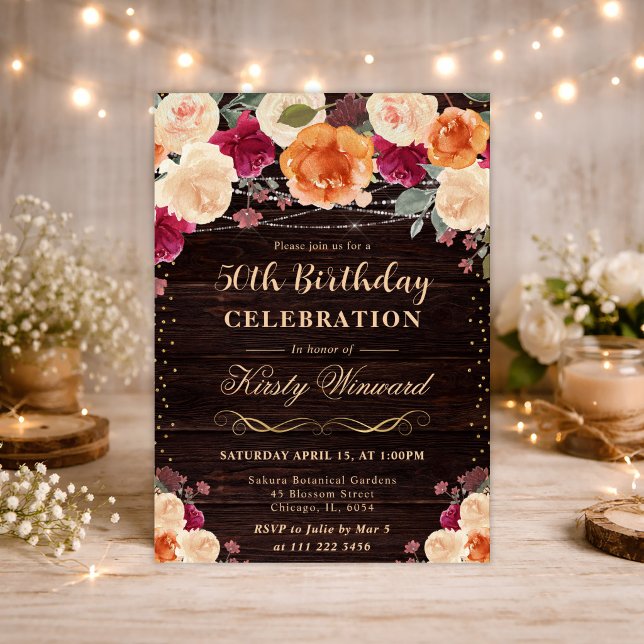 Invitación Cumpleaños de Flores de Otoño Rojas y Naranjas (Subido por el creador)