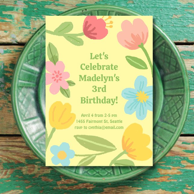 Invitación Cumpleaños de flores divertidas (Subido por el creador)