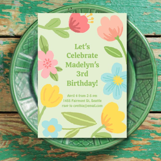 Invitación Cumpleaños de flores divertidas (Subido por el creador)