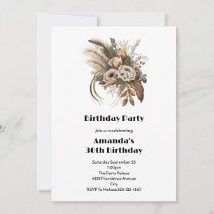 Invitación Cumpleaños de Flores Elegantes con Follaje y Pluma